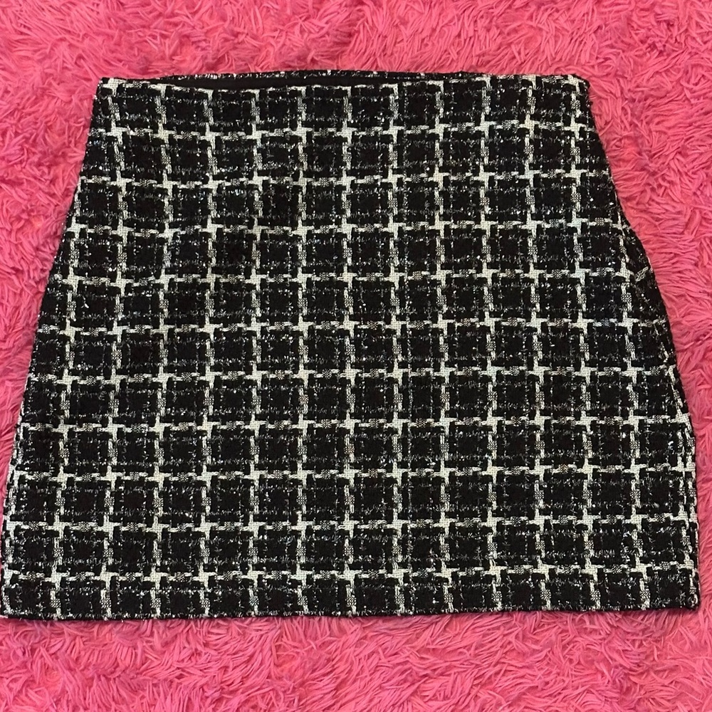 LOFT Outlet Black, White, Silver Metallic Tweed Mini Skirt